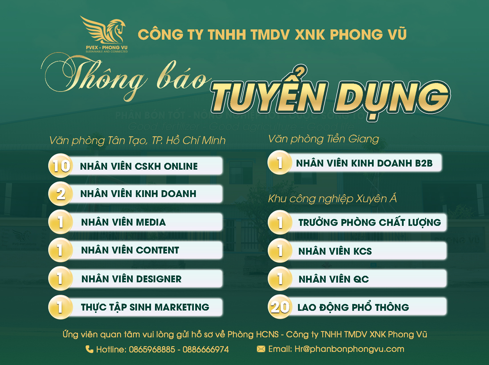 Thông báo Tuyển dụng Công ty phân bón Phong Vũ tháng 11/2025